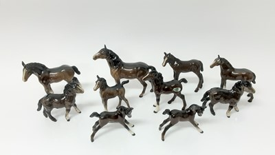 Lot 84 - Ten Beswick Foals including Foal (small, stretched, facing right) model no. 815, designed by Arthur Gredington, 8cm high
