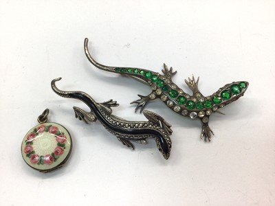 Lot 690 - Silver and guilloche enamel locket, two silver lizard brooches, various wristwatches and other costume jewellery