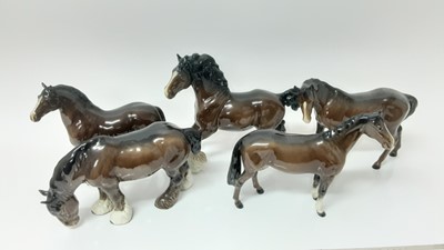 Lot 85 - Five Beswick Horses including Cantering Shire, model no. 975, designed by Arthur Gredington, 22cm high