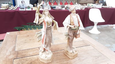 Lot 467 - Pair Late 19th century Austrian porcelain Turkish figures, together with a quantity of teawares including Royal Albert Old Country Roses and Royal Doulton Tapestry