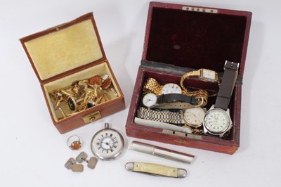 Lot 80 - Group of various wristwatches, silver half hunter pocket watch, cufflinks and bijouterie