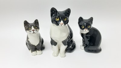 Lot 101 - Three Winstanley cats, largest is 30cm high