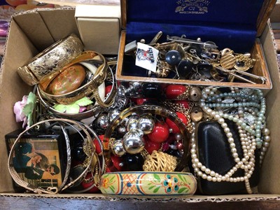 Lot 679 - Group costume jewellery including gold plated bangles, bead necklaces, cufflinks etc