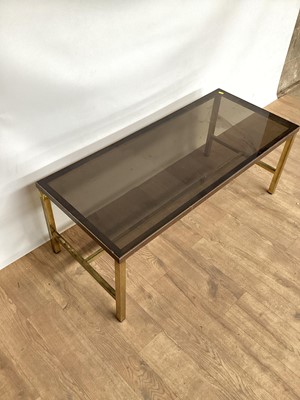 Lot 1035 - Stylish brass framed rectangular coffee table with smokey glass top