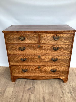 Lot 1062 - Georgian mahogany chest of two short and three long drawers with brass swan neck handles, on bracket feet