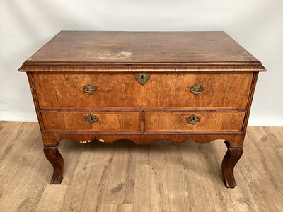 Lot 1063 - 18th century and later walnut chest with one long drawer above two short drawers, on shaped cabriole legs