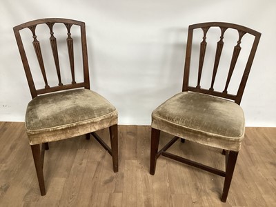 Lot 1086 - George III mahogany open elbow chair and a pair of 19th century elm dining chais with upholstered seats (3)