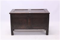 Lot 1421 - Oak coffer with twin panel lid hinged on pins...