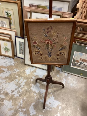 Lot 885 - 19th centyury mahogany pole screen with embroided floral panel