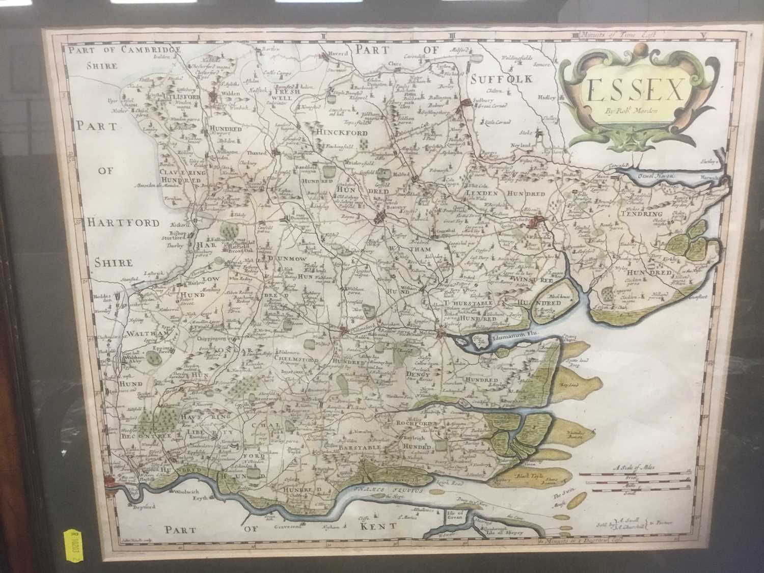 Lot 458 - Robert Mordan, 18th century hand coloured engraved map of the county of Essex