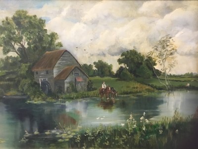 Lot 464 - English School, 20th century, oil on board- The old mill, in gilt frame