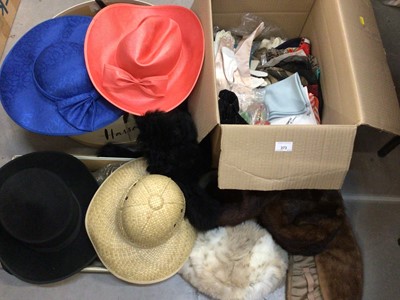 Lot 373 - Selection of vintage hats including mink fur, various scarves, gloves etc