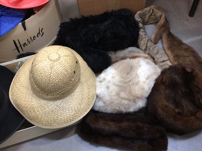 Lot 373 - Selection of vintage hats including mink fur, various scarves, gloves etc