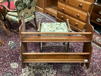 Lot 906 - Mahogany hanging shelf together with a barley twist piano stool