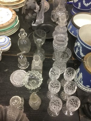 Lot 137 - Collection of cut glass decanters, salts, glasses and similar, 19th century and later