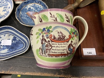 Lot 141 - 18th / 19th century porcelain tea bowls and other table wares, Sunderland lustre jug and similar items