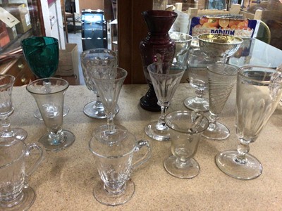 Lot 297 - Collection of 18th and 19th century glassware, including a set of custard cups, enamelled amethyst vase, etc