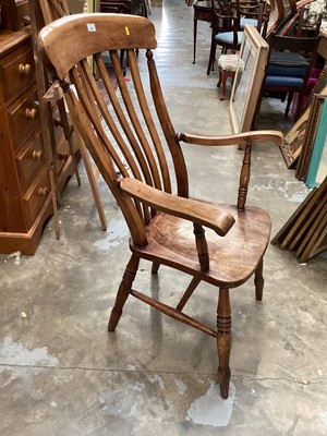 Lot 945 - Elm captains arm chair, together with an elm high back chair (2)