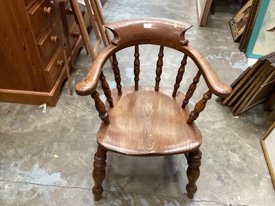 Lot 945 - Elm captains arm chair, together with an elm high back chair (2)