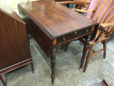 Lot 942 - Victorian mahogany drop leaf table with turned legs with brass casters