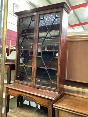 Lot 965 - Victorian mahogany display cabinet with crossbanded decoration