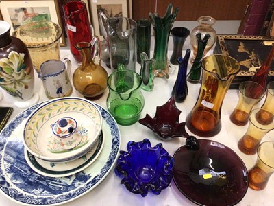 Lot 283 - Collection of art glass, including Whitefriars, together with Victorian and later china, and a set of four Chinese relief panels