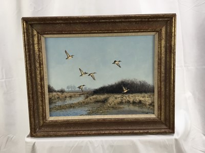 Lot 985 - *Julian Novorol (b.1949) oil on canvas - Teal over the Marshes, signed and dated 1986, 31cm x 41cm, in gilt frame