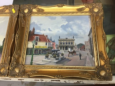 Lot 13A - D Pinto - pair oils on canvas in gilt frames street scenes