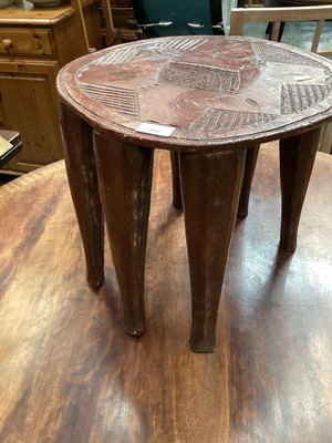 Lot 966 - African wooden stool with carved geometric pattern