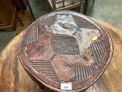 Lot 966 - African wooden stool with carved geometric pattern