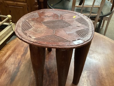 Lot 966 - African wooden stool with carved geometric pattern