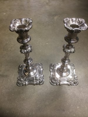 Lot 153 - Pair of Georgian style plated candlesticks