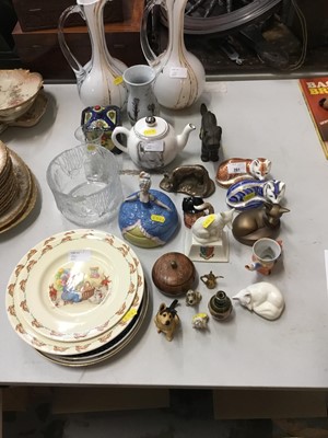 Lot 261 - Two Crown Derby fox paper weights , Bunnykins and other decorative china and glassware