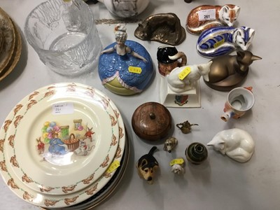 Lot 261 - Two Crown Derby fox paper weights , Bunnykins and other decorative china and glassware