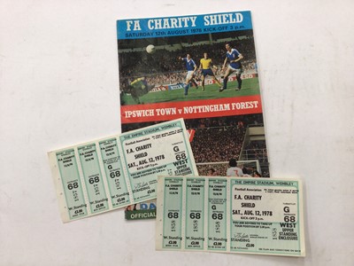 Lot 1436 - 1978 FA Charity Shield unused ticket stubs together with a programme and other Ipswich Town football programs