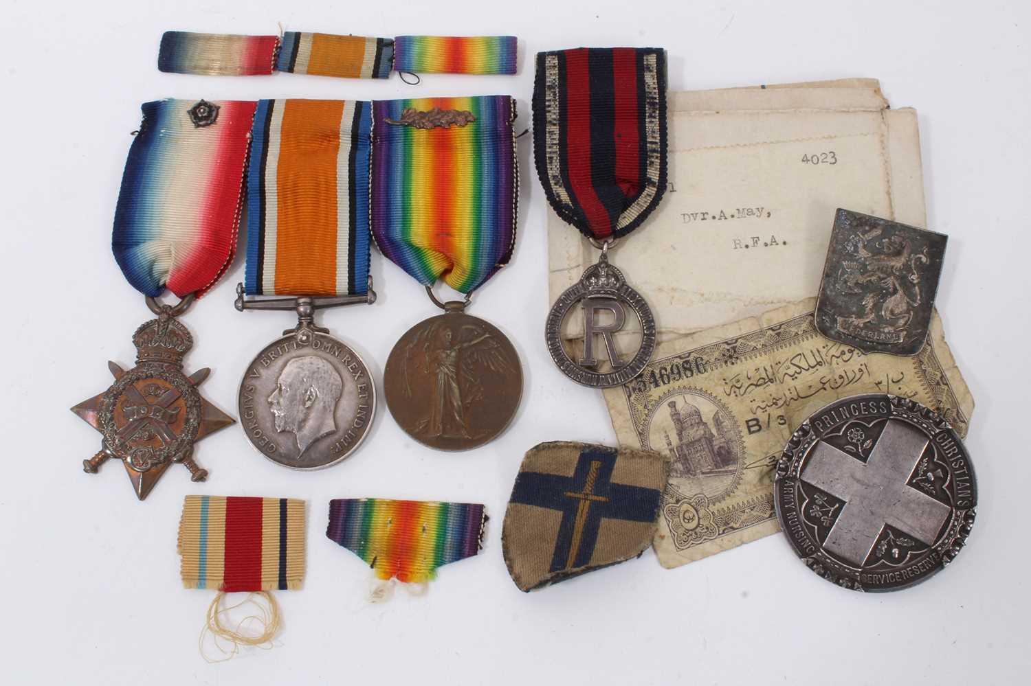 Lot 723 - Interesting Boer War / First World War Nursing medal group comprising a Boer War Princess Christian’s Army Nursing Service Reserve badge