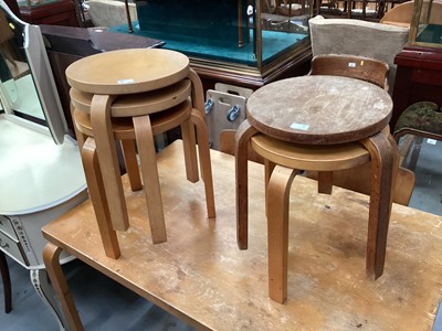 Lot 950 - Alvar Aalto style birch bentwood stacking stool and two model 66 type chairs, together with others in bedrooms and an ensuite table, no apparent makers marks, stamps etc.