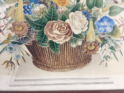 Lot 92 - 19th century watercolour of basket of flowers, 43cm x 47cm