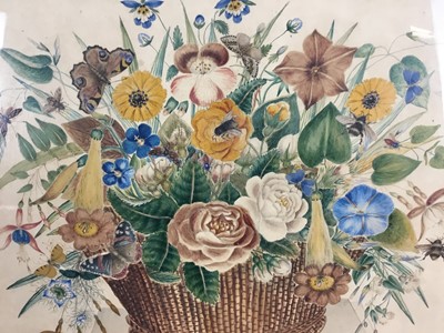 Lot 92 - 19th century watercolour of basket of flowers, 43cm x 47cm