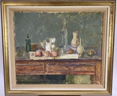 Lot 96 - Norman Smith (1910-1996) oil on board, The white jug, signed and dated 1968
