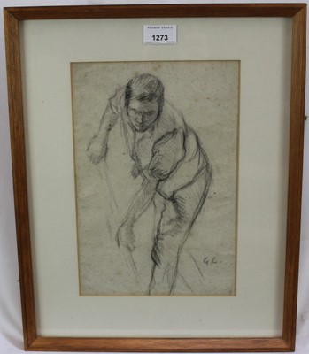 Lot 1273 - George Clausen (1852-1944)  pencil sketch, farm labourer, initialled, in glazed frame