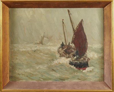 Lot 1156 - Frederick Dade (1874-1908), oil on canvas - fishing boat in squally seas, signed and dated '98, 35cm x 45cm, framed