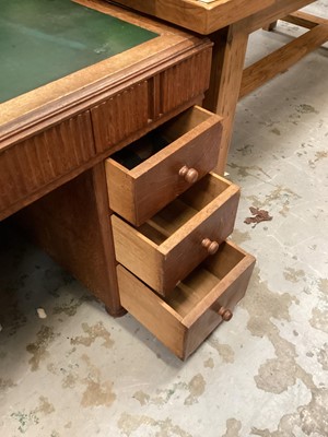 Lot 947 - 1930s oak desk with, lined