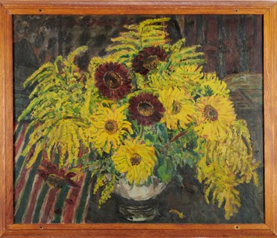 Lot 1160 - *Ruskin Spear (1911-1990) oil on canvas - Still Life Sunflowers, signed, further signed verso, 64cm x 76cm, framed