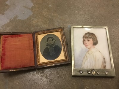 Lot 161 - Portrait miniature of a young girl in cabouchon set frame, together with an ambrotype photograph