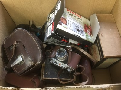 Lot 245 - Collection of cameras plus 1 box of vintage photographs.