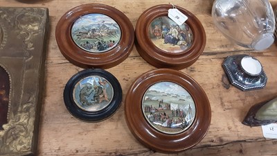 Lot 20 - Four Prattware pot lids, including Derby Day, Rifle Contest Wimbledon 1865, Hide And Seek, and a bear baiting lid