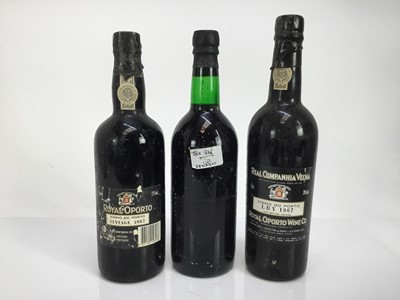 Lot 13 - Port - three bottles, Taylors  Crusted bottled 1974, Real Campanhia Velha 1967, boxed, and another 1987