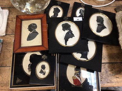 Lot 40 - Group of nine portrait silhouettes, softly in gilt metal mounted ebonised frames