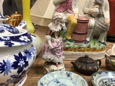 Lot 41 - Group of 19th century and other ceramics including chinese pottery dishes, tiles and other pieces